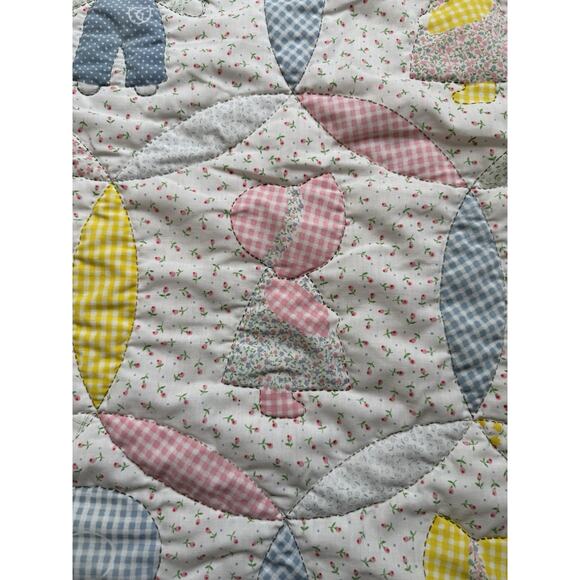 Sun Bonnet Sue Handmade Patchwork Quilt 38x43 Folk Art Overall Sam Farmer Frank - Picture 2 of 8